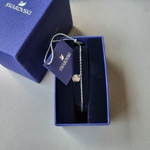 Swarovski Crystal Ginger Silver Tone Disc Bolo Simple Bracelet NEW